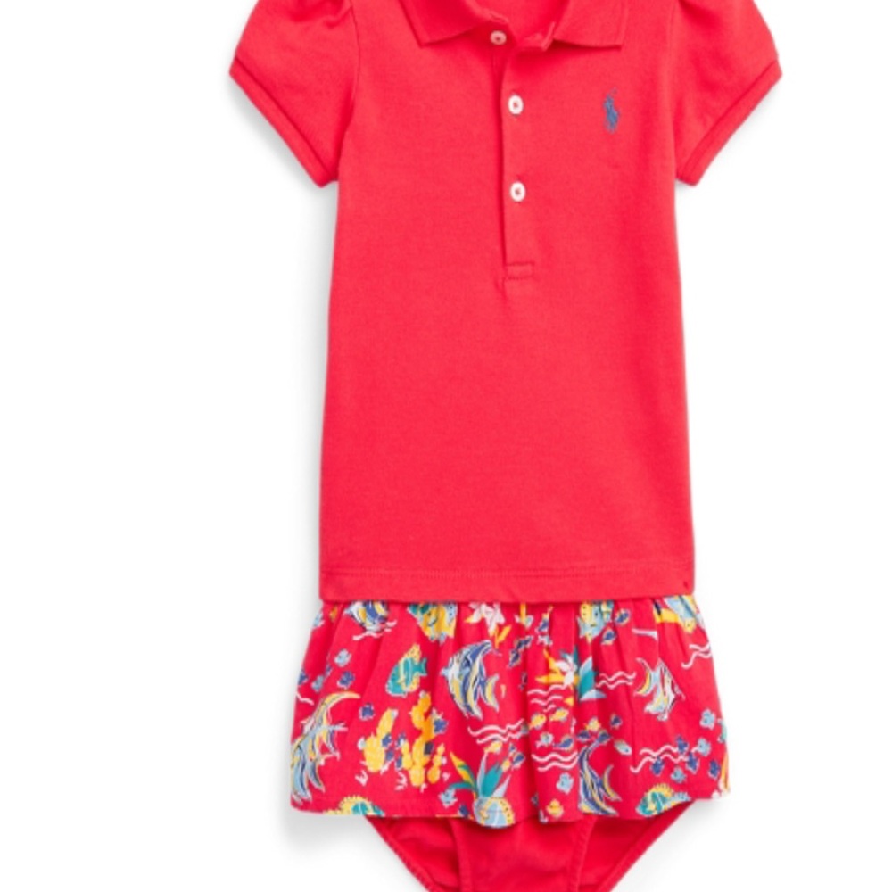 Vibrant Red Polo Dress with Patterned Skirt